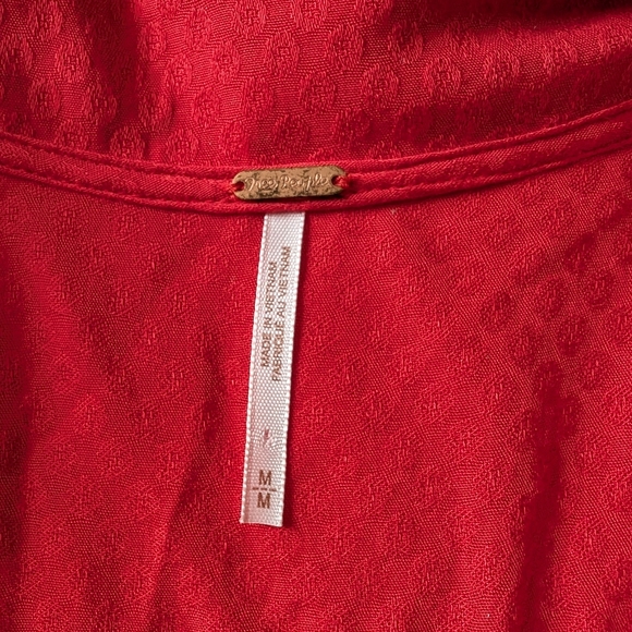 Free People Warm Glow Collared Button Front Mini Dress Cherry Crush Red - Picture 4 of 13